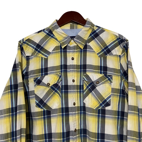 American Eagle Plaid Pearl Snap Button Down Yellow - Picture 2 of 15